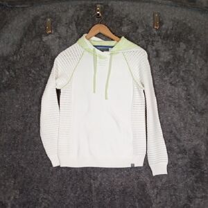 Title Nine White Green Trim Pullover Hoodie Leaves Print Womens Medium
